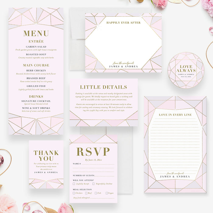 Blush Pink Wedding Invitation Jewel Inspired Design