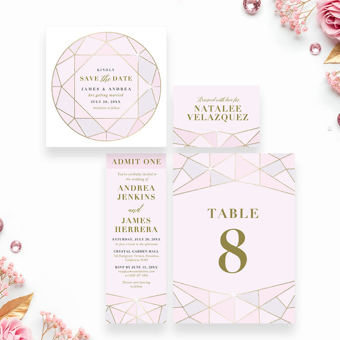 Blush Pink Wedding Invitation Jewel Inspired Design