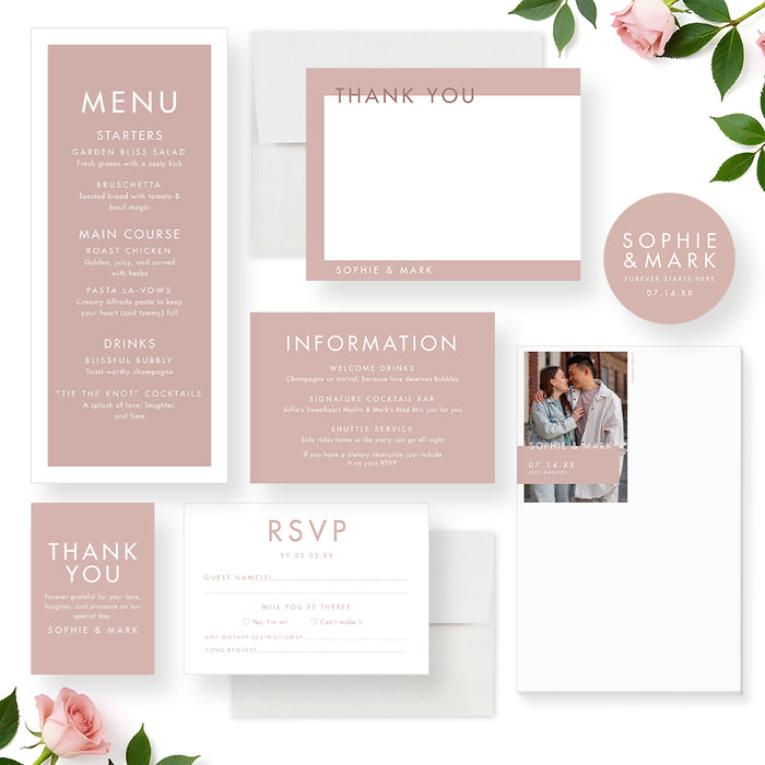 Photo Wedding Invitation with Blush Pink Modern Design