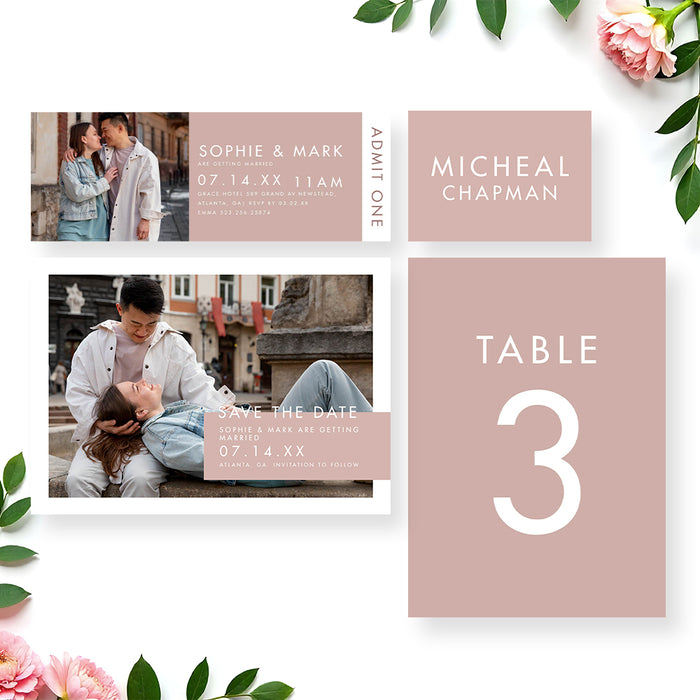 Photo Wedding Invitation with Blush Pink Modern Design