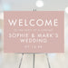 Blush pink wedding welcome sign with modern romantic design