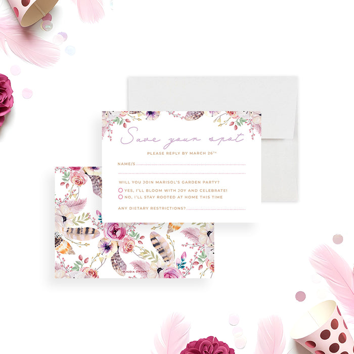 Boho Floral Birthday Invitation Girls Antler Photo Party Invite