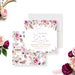 Boho floral save the date card featuring pastel flowers, feathers, and botanical elements for girls’ milestone birthday celebrations-front-back