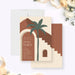 Modern boho bridal shower invitation with abstract desert architecture, palm tree, terracotta and neutral colors, and personalized event details-front-back