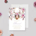 Boho floral birthday invitation template with antlers and photo for girls party, perfect editable invite for baby shower or 1st birthday