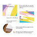 Front and back of bold and bright abstract thank you cards showing A2 dimensions and matte cardstock details.