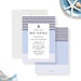 nautical bon voyage invitation with navy stripe border and anchor design for a farewell lunch-front-back