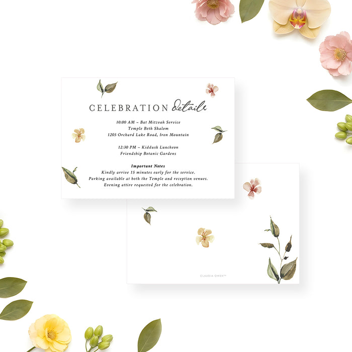 Botanical Bat Mitzvah Invitation Elegant Floral Jewish Invite