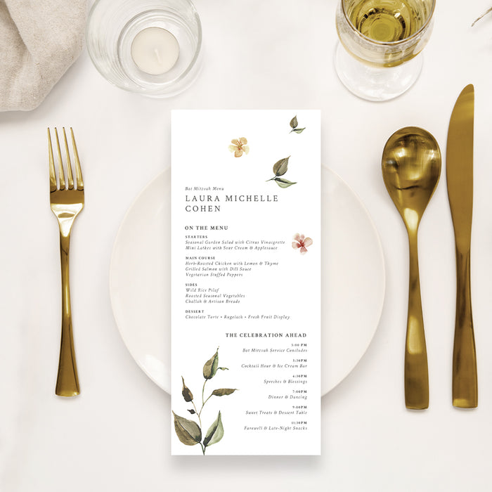 Botanical Bat Mitzvah Invitation Elegant Floral Jewish Invite