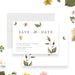 Botanical Bat Mitzvah save the date card featuring delicate floral illustrations and elegant lettering for a Jewish celebration.-front-back
