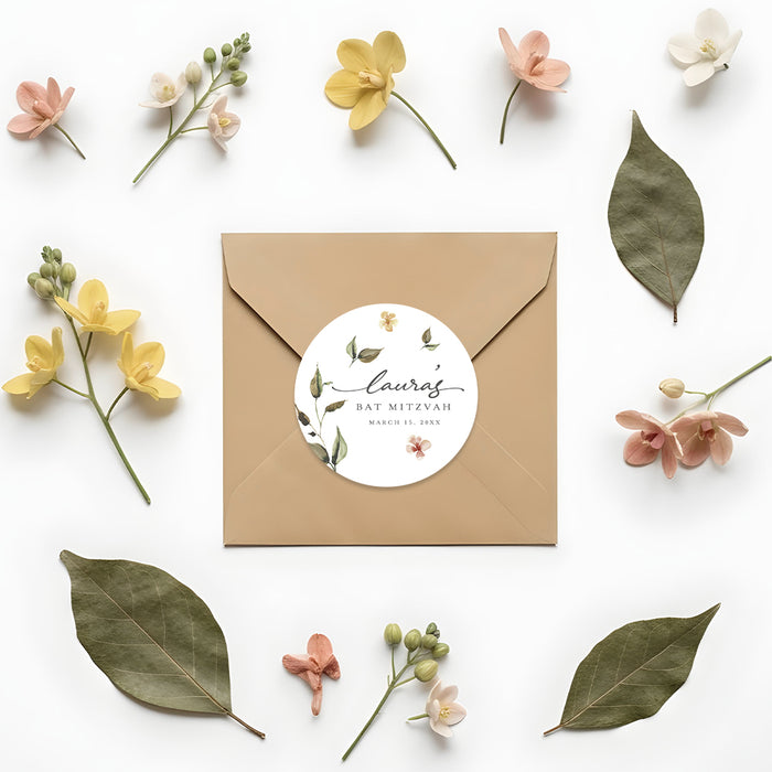 Botanical Bat Mitzvah Invitation Elegant Floral Jewish Invite