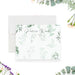 Elegant botanical note card featuring a lush green watercolor leaf design-front
