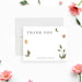 botanical wedding thank you card with soft watercolor flowers, greenery, and personalized couple names-front