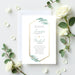 Elegant eucalyptus botanical wedding invitation with gold-frame design and watercolor greenery accents.-front