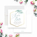 Elegant eucalyptus Save the Date card with gold-frame design and soft watercolor greenery.-front-back