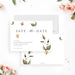 botanical wedding save the date card with soft watercolor flowers, greenery, and personalized wedding details-front-back