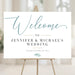 Elegant wedding welcome sign with eucalyptus design, ideal for ceremonies, receptions, and decorating event spaces.