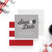 bowling birthday save the date card with bowling pins, bowling ball, gray background, and personalized party wording-front-back