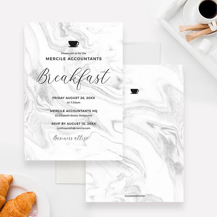 Corporate Breakfast Meeting Invitation Elegant Marble Design