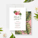 Tropical bridal shower invitation with pink hibiscus flowers and monstera leaves-front-back
