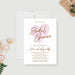 Bridal shower invitation card featuring a light pink hearts design-front