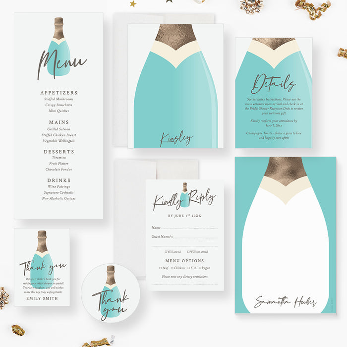 Bridal Shower Invitation Champagne Bottle Design Elegant Card