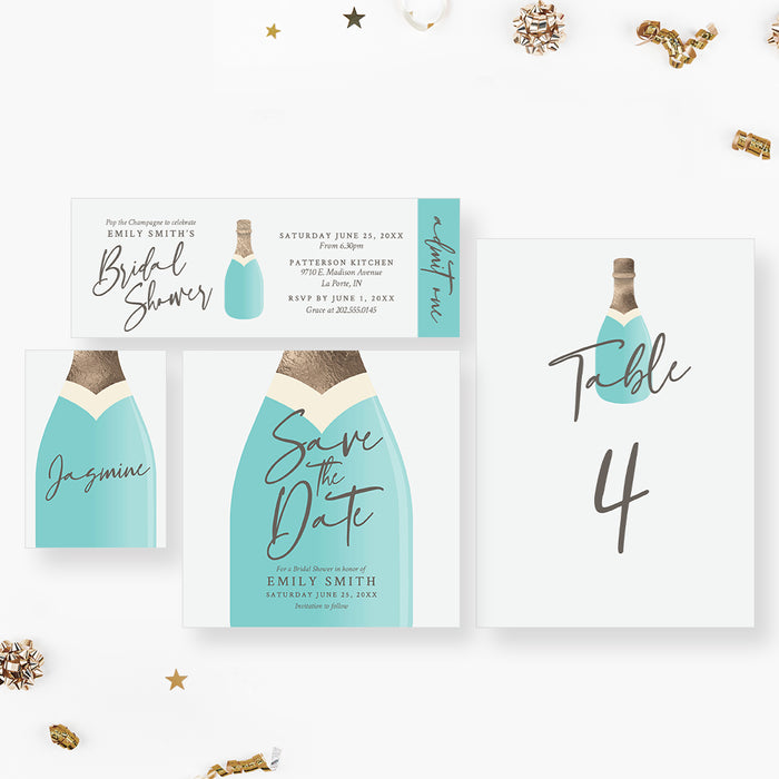 Bridal Shower Invitation Champagne Bottle Design Elegant Card