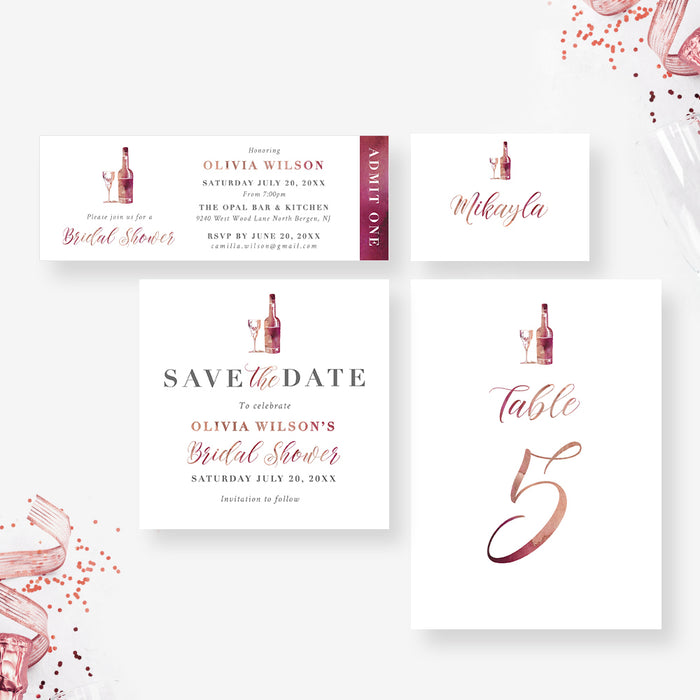 Wine Themed Invitation Card for Bridal Shower Party, Personalized Couples Bridal Shower Invites held at Winery, Wine Tasting Bridal Shower