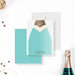 Personalized note card with a champagne bottle illustration, perfect as elegant bridal shower stationery gift.-front-back