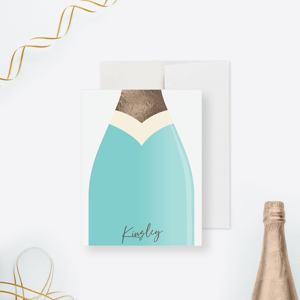 Personalized Champagne Bottle Note Card Stationery Gift
