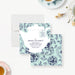 bridal shower save the date card with white teapot illustration, tea tag, floral mint background, and personalized event details-front-back