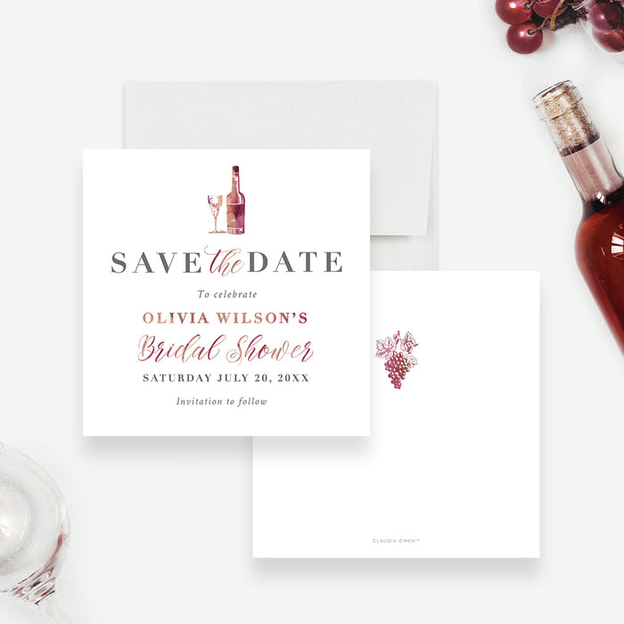 Wine Themed Save the Date Card for Bridal Shower, Chic Wine Couples Shower Save the Date, Wine Tasting Birthday Save the Dates with Wine Motif