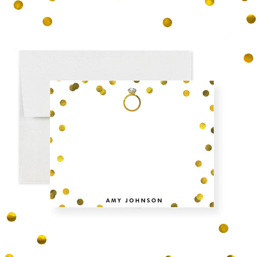Personalized thank you card with gold confetti and diamond ring