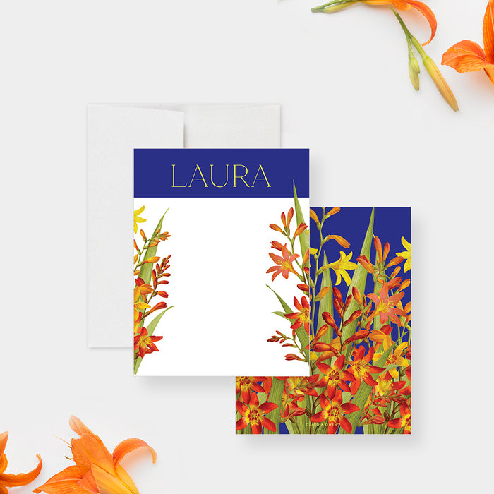 Floral Summer Soiree Invitation Card with Lily Flower Illustrations and Royal Blue Background, Spring Garden Party Invitations