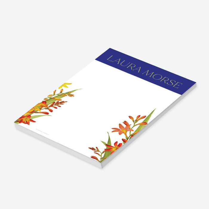 Floral Spring Notepad with Lily Flower Illustrations, Summer Soiree Cocktail Party Favor, Personalized Flowery Stationery Writing Paper for Her