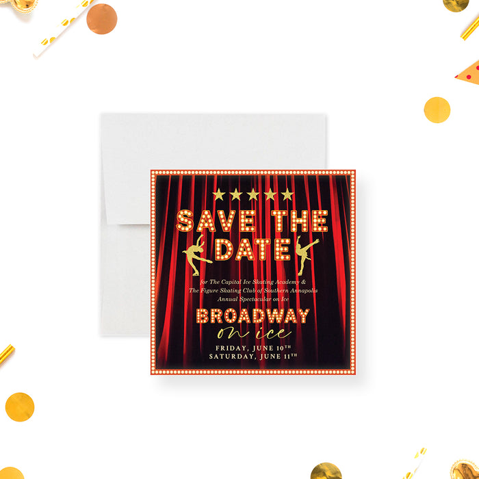 Broadway On Ice Save the Date Card with Ice Figure Skating Performers and Face Theater Masks, Musical Theater Save the Dates