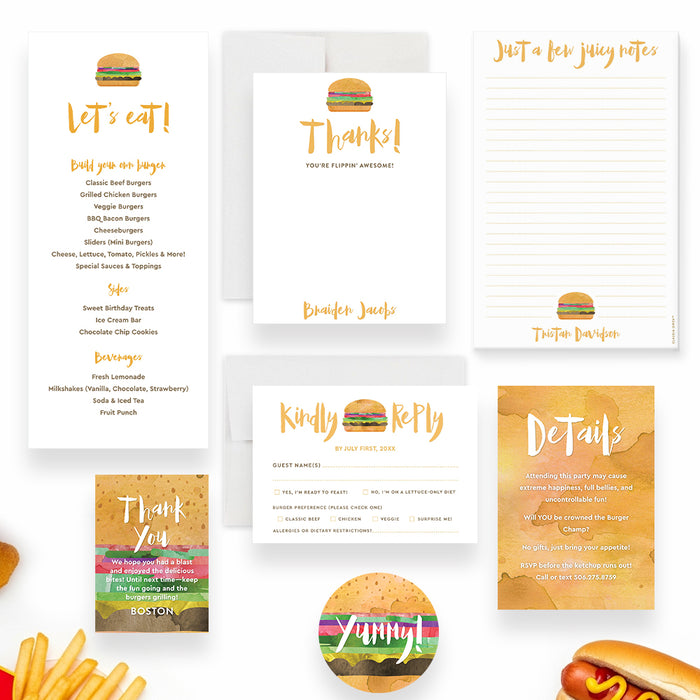 Burger Birthday Party Invitation Summer Cookout Invite