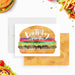 burger birthday invitation with watercolor hamburger design for a summer BBQ party-front-back