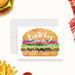 burger birthday invitation with watercolor hamburger design for a summer BBQ party-front