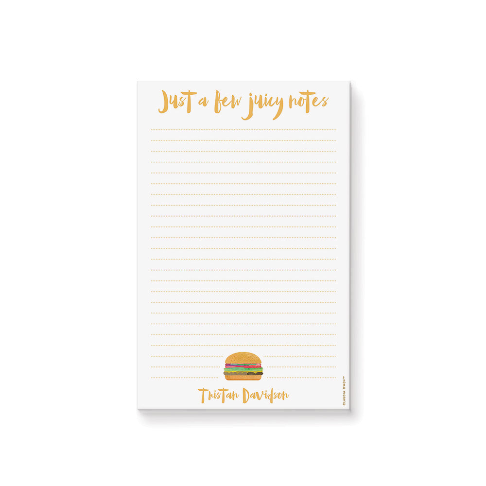 Personalized Burger Notepad Summer BBQ Birthday Gift