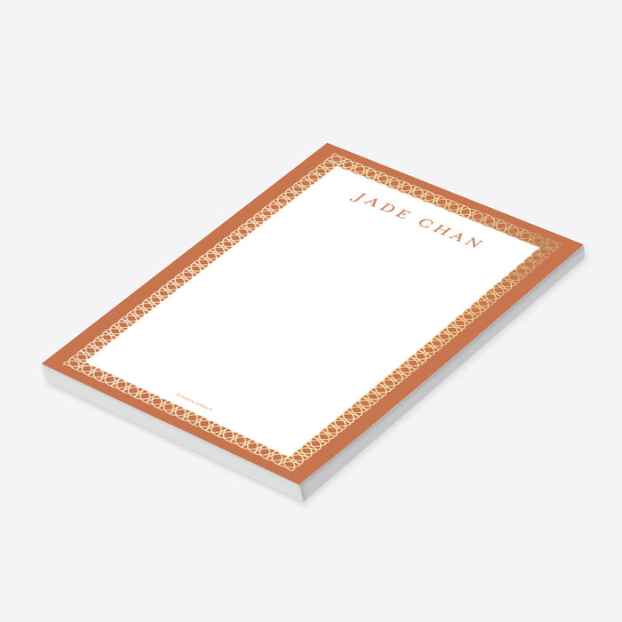 Burnt Orange Notepad with Intricate Border, Wedding Party Favor, Personalized Gift for Couples, Newlyweds Wedding Stationery Pad with Classic Laced Border