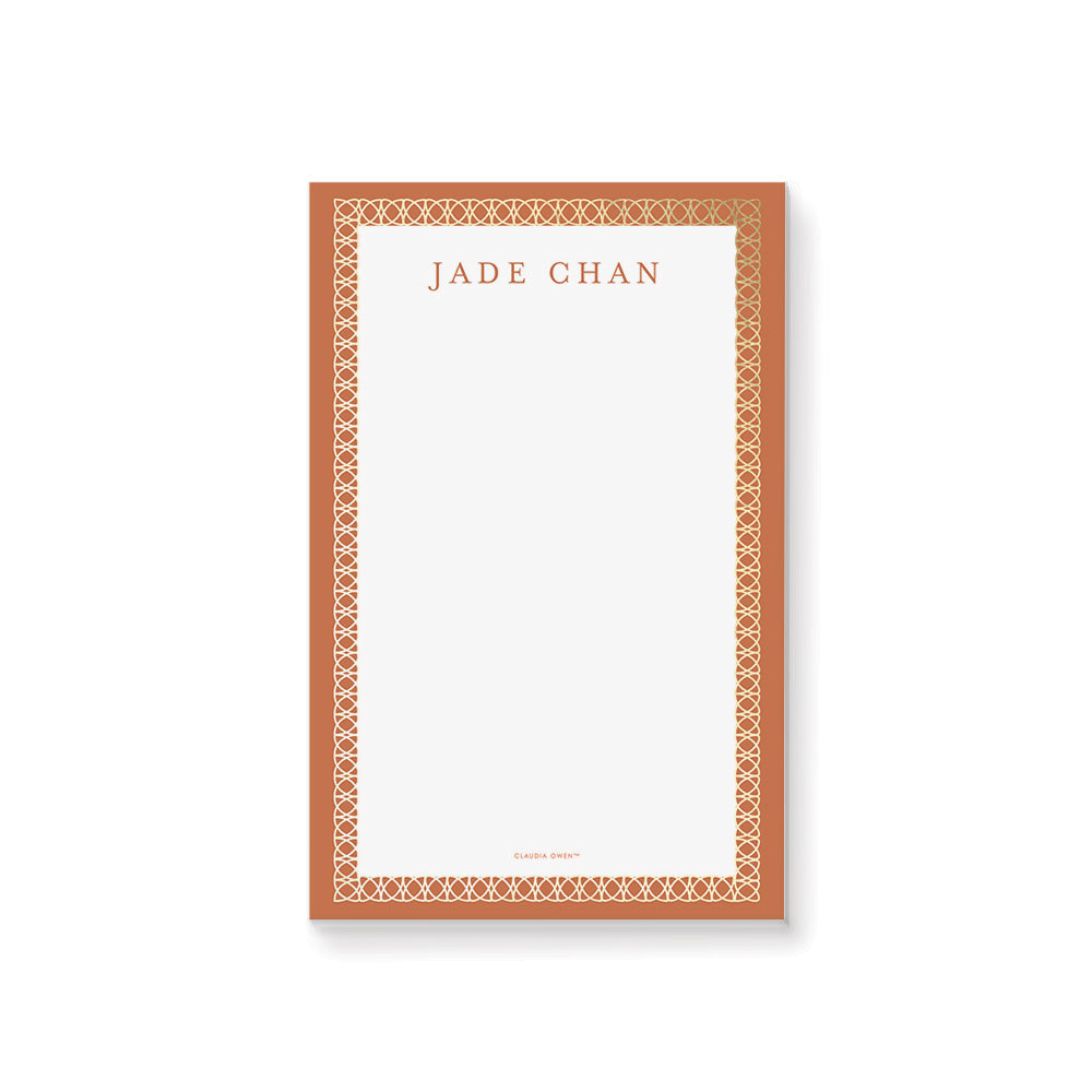 Burnt Orange Notepad with Intricate Border, Wedding Party Favor, Perso
