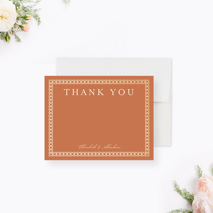 Burnt Orange Wedding Note Card with Intricate Border, Personalized Gift for Newlyweds, Wedding Thank You Card with Classic Laced Border