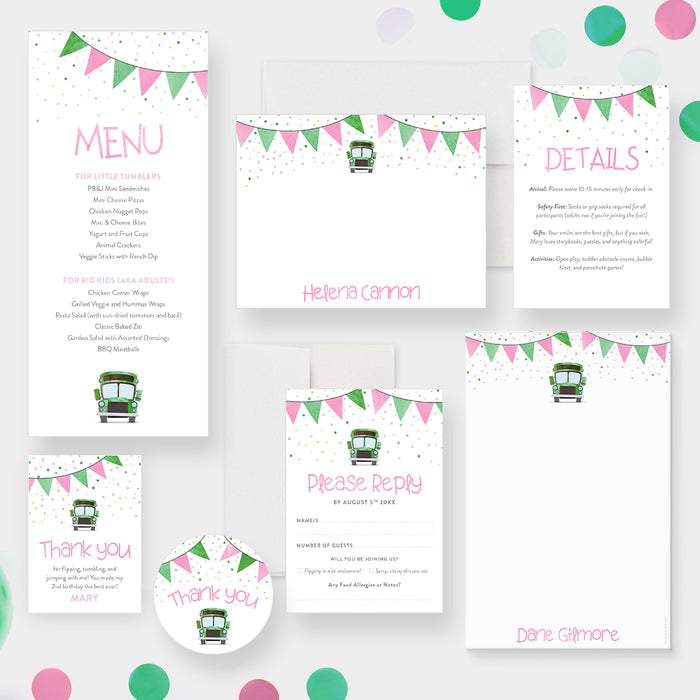 Bus Birthday Invitation Tumbling Party Theme Custom Age