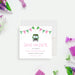 Bus-themed birthday save the date card featuring a green bus, bunting, and confetti for kids' transportation-themed parties.-front