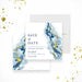 Elegant business annual dinner save the date card with blue geode watercolor and gold accents-front-back