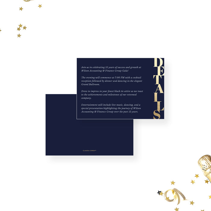 Business Gala Invitation Card in Navy Blue and Bold Gold, Elegant Party Invitations for Corporate Fundraiser, Company Awards Night Invites