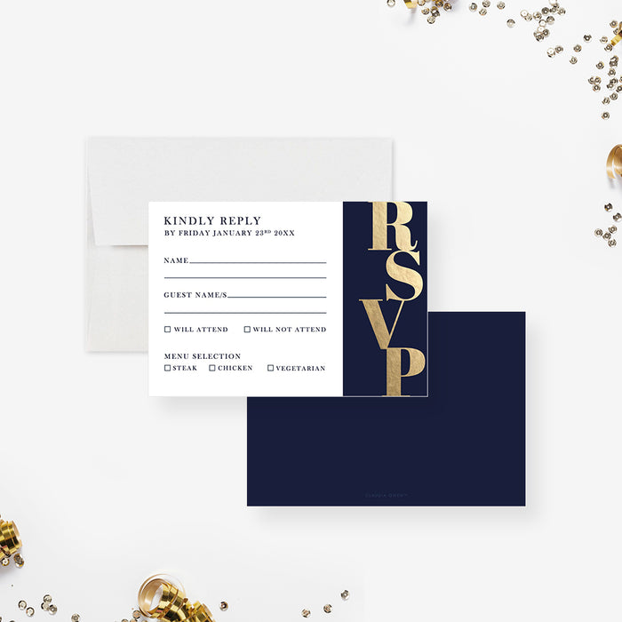 Business Gala Invitation Card in Navy Blue and Bold Gold, Elegant Party Invitations for Corporate Fundraiser, Company Awards Night Invites