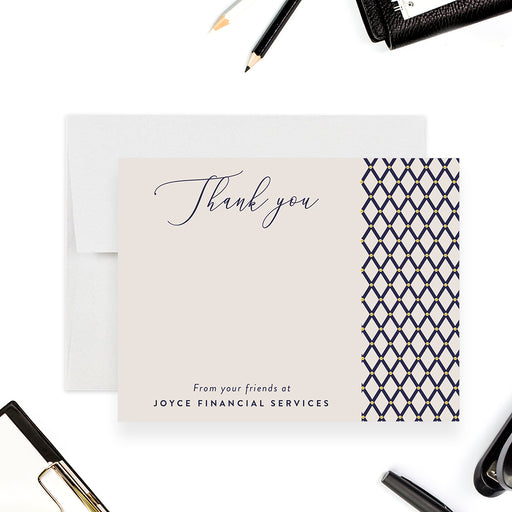 personalized business thank you card with navy gold pattern
