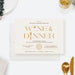 An elegant wine and dinner invitation card with an off-white background, featuring an illustration of a wine glass and fork, and text that includes the event details and the name of the smith finance group.